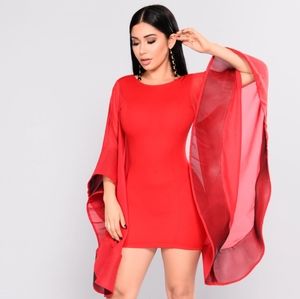 FN Red Layla Cape Sleeve Mini Dress 1X